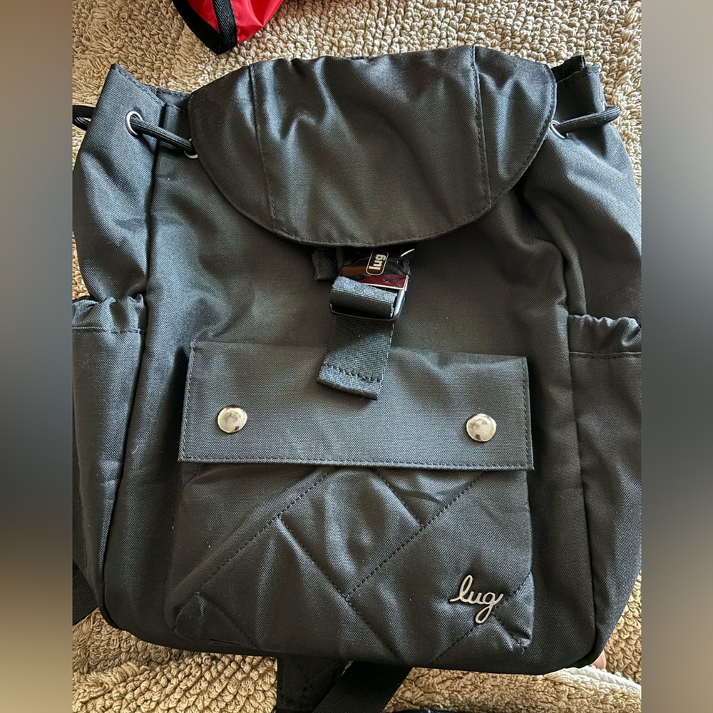 lug Black Wiffle Quilted Flap Backpack with Front Pocket